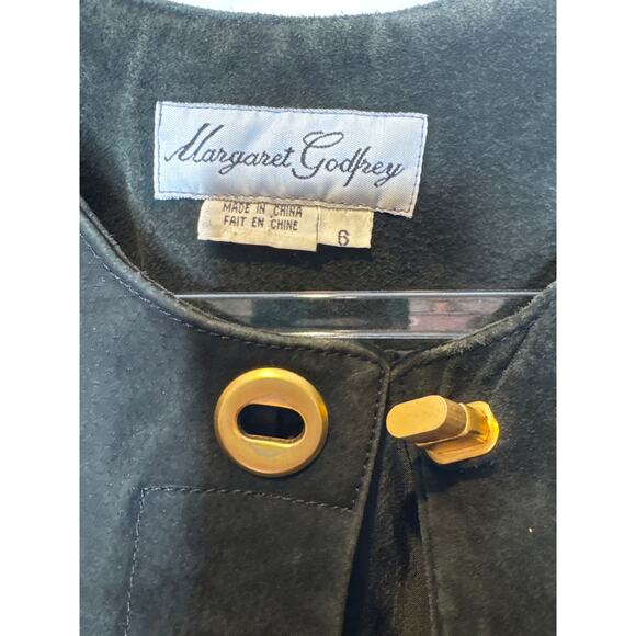 1990s Margaret Godfrey Suede Leather Black Minimalist Dress Size 6 - Picture 11 of 14